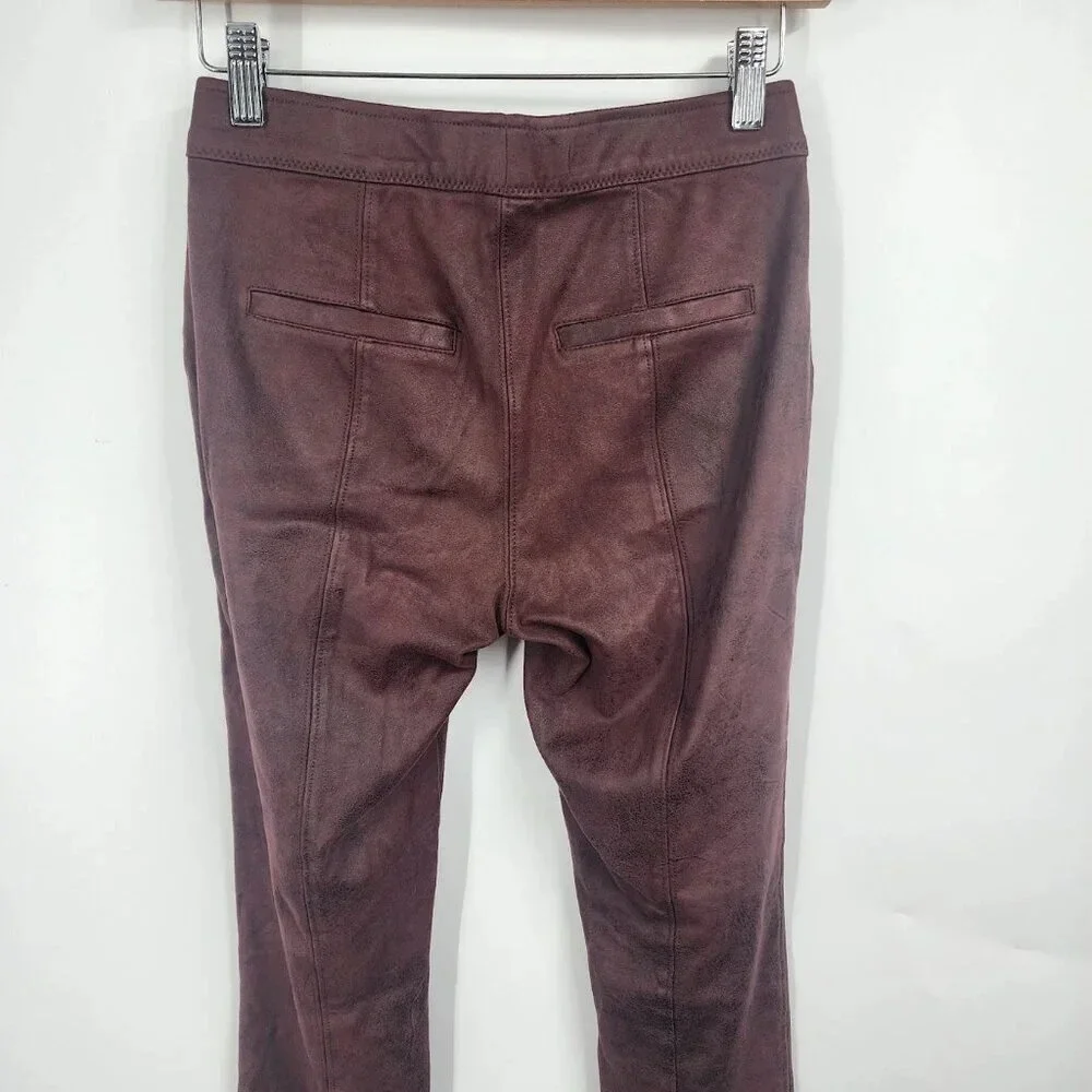 Free People Women's Faux Leather‎ Mid Rise Vegan Leggings In Wine Size 25